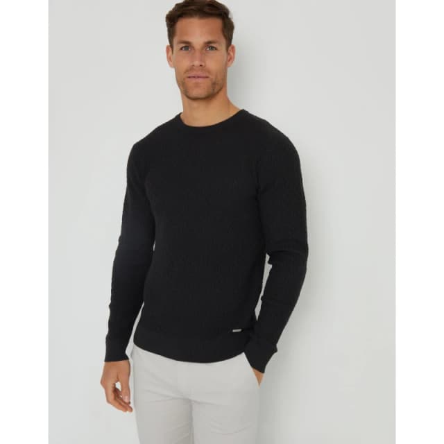 Threadbare 'Staleyhall' Mini Cable Knit Crew Neck Jumper Black