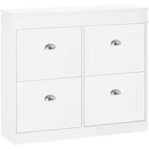 HOMCOM 4 Flip-Drawer Shoe Cabinet Modern Home Tidy Storage Adjustable White