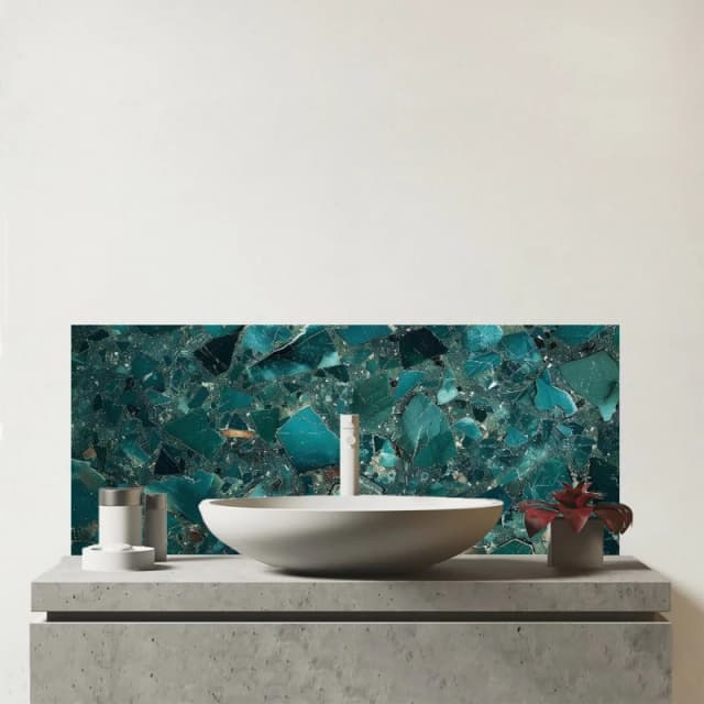 Warren Reed - Designer Teal Quartz Effect Glass Bathroom Splashback Teal Unisex