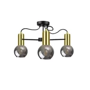 Liv Multi Arm Semi Flush Ceiling Light Black, Gold, 60cm, 3x E27