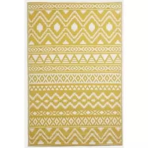 Anna Aztec Yellow & White Outdoor Rug Runner, 180 x 270cm - Yellow and White - Homescapes
