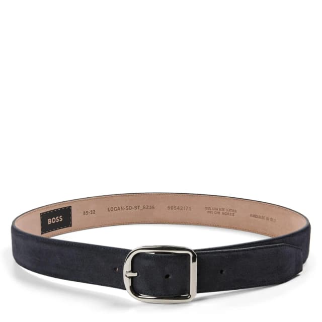 Boss Mens Logan St Leather Belt Navy male 32R (85cm)