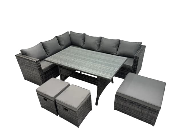 Fimous Outdoor PE Rattan Sofa Set with with 3 Stools in Dark Grey Dark Grey Unisex