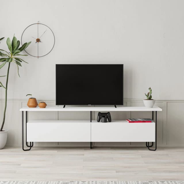 Decortie Cornea' Modern TV Unit with Storage TV Cabinet 150cm in White Size: 1 Pack White Unisex 1 Pack