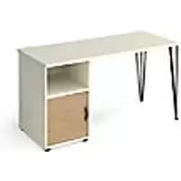 Rectangular Hairpin Desk White, Kendal Oak Door Wood/Metal Hairpin Legs Black Tikal 1400 x 600 x 730mm