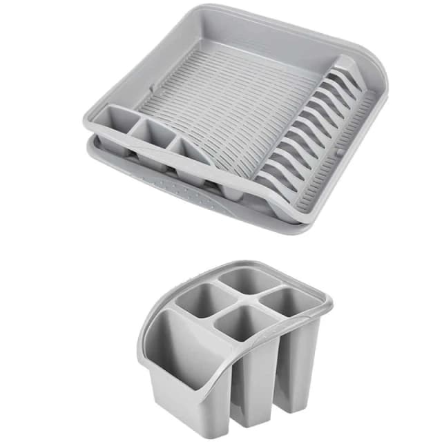 Keeeper Dish Drainer Rack With Drip Tray & 5 Compartments Cutlery Draining Tray Grey unisex