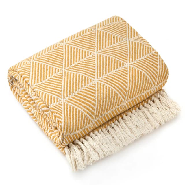 Emma Barclay Throw Blanket Cotton Scandi Zahra Ochre unisex 127x152cm