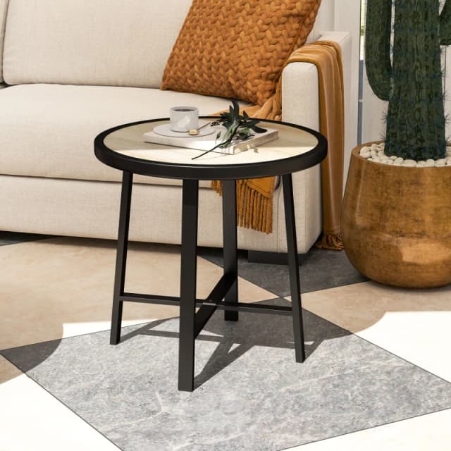 Outsunny 50.5cm Round Garden Table with SPC Tabletop - Natural wood finish TJ Hughes 5063603851566