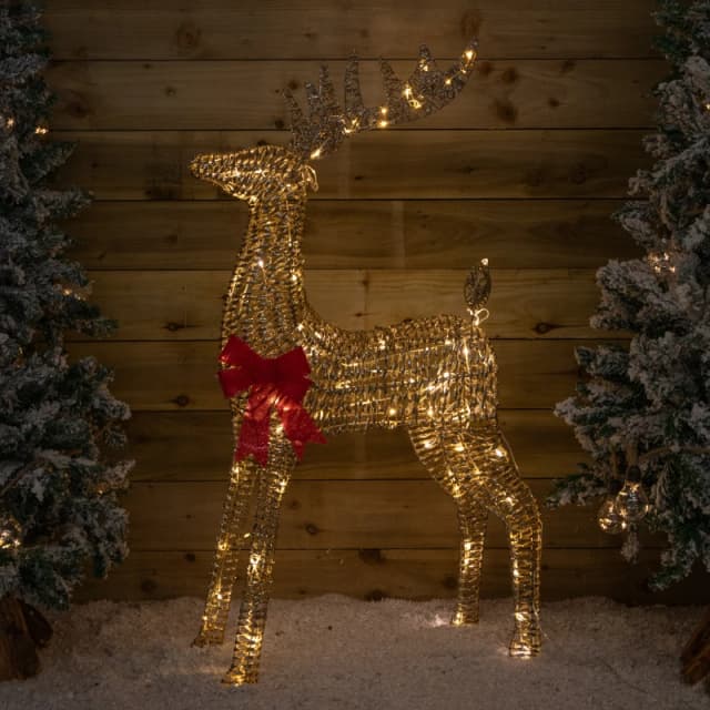 95cm Light up Gold Glitter Twist Christmas Reindeer with 94 Warm White LEDs