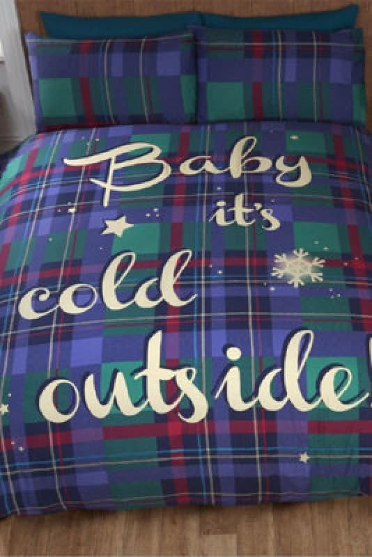 Homespace Direct Ltd Baby It's Cold Outside Blue Xmas Duvet Cover Set Christmas Bedding