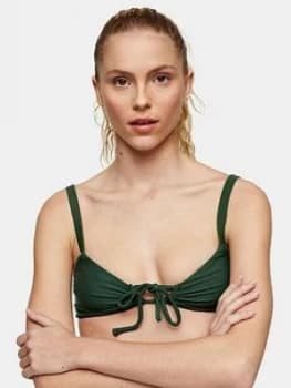 Topshop Tie Front Bikini Top - Khaki
