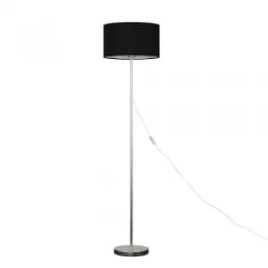 Charlie Brushed Chrome Floor Lamp with Large Black Reni Shade