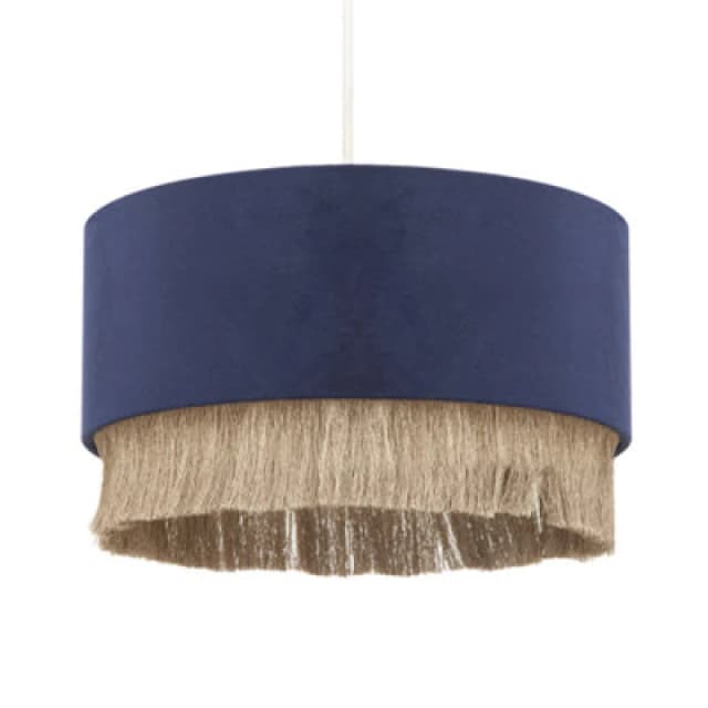 Happy Homewares Modern Midnight Blue Velvet Pendant Light Shade With Gold Tassels