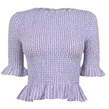 Jack Wills Plaxtol Gingham Shirred Peplum T-Shirt - Violet