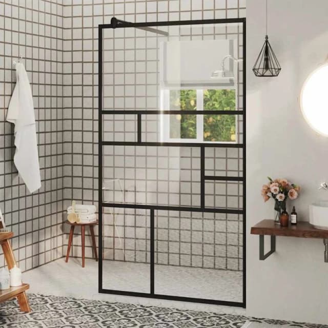 VIDAXL Walk-in Shower Wall with Clear esg Glass 90x195cm Black Vidaxl 8720286416099