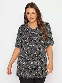 Yours V-Neck 3/4 Sleeve Top - Black, Size 18, Women