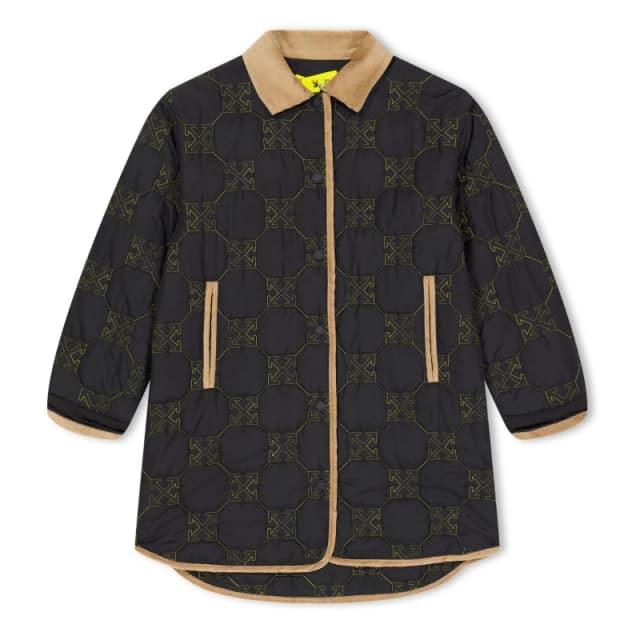 Off White Kids P Padded Lightweight Overcoat Black/Yellow female 4Y