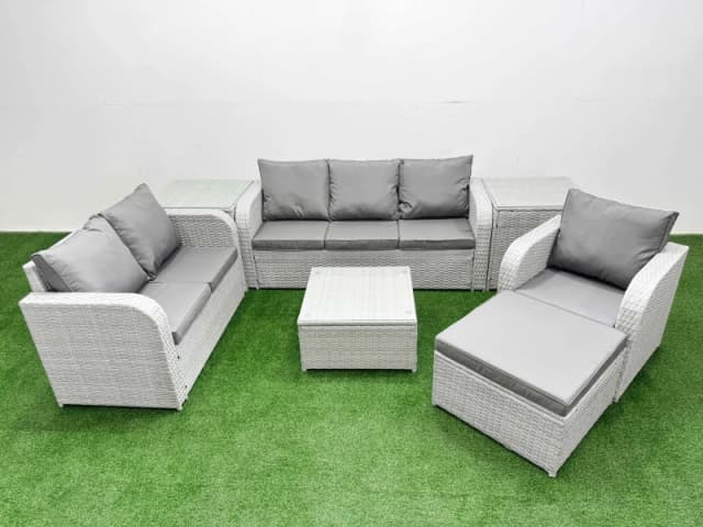 FIMOUS Fimous Patio PE Wicker 7 Seater Outdoor Rattan Furniture Sofa Sets with Square Coffee Table Reclining Chair Loveseat Sofa 3 Seater Sofa Big Foo