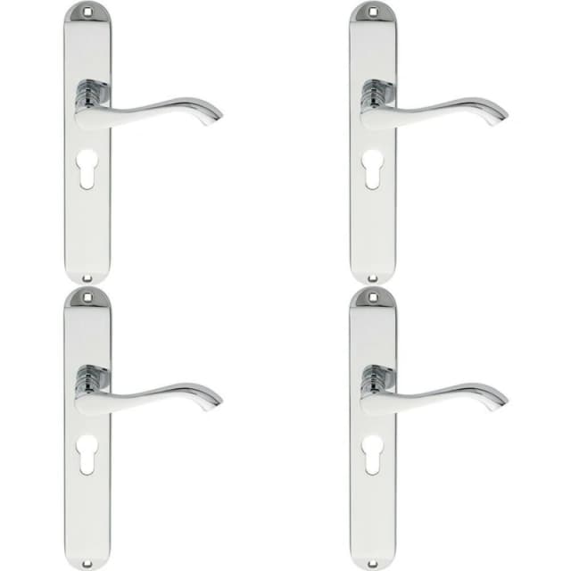 Loops 4x PAIR Curved Lever on Long Slim Euro Lock Backplate 241 x 40mm Polished Chrome Multi