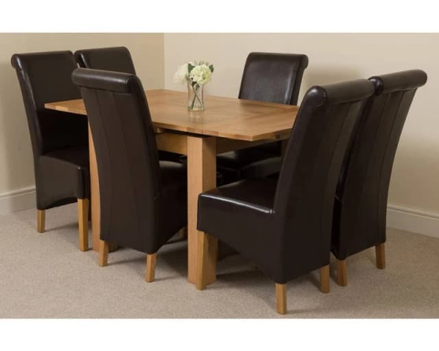Thats Furniture Richmond 140-220cm Oak Extending Dining Table + 6 Montana Leather Chairs in Brown Brown Unisex