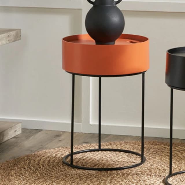 SO'HOME Round Storage Side Table with Metal Frame rust ONE SIZE