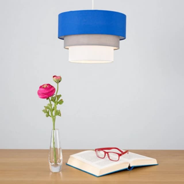 ValueLights ValueLights Aztec Three Tier Easy Fit Fabric Ceiling Pendant Lamp Shade with Bulb in Blue Blue One Size Unisex 5059406016752