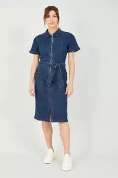 Blue Denim Stretch Zip Dress