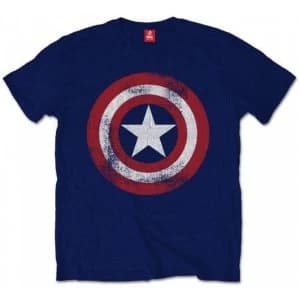 Captain America Distressed Shield Mens Large T-Shirt - Navy