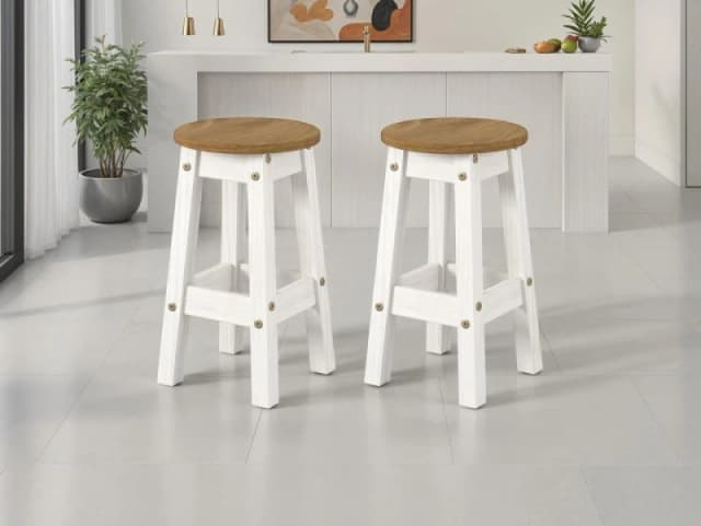 Core Corona White Wooden Set of 2 Low Dining Stools