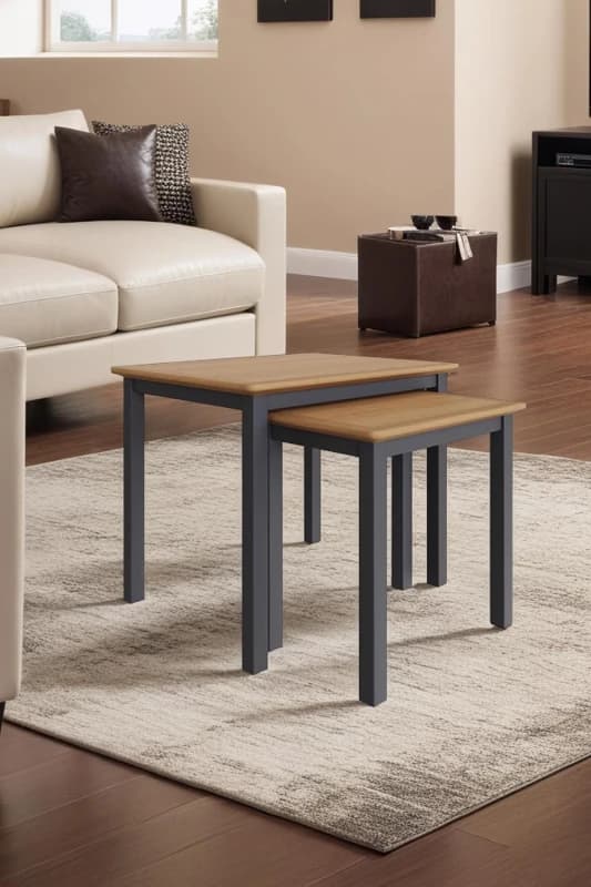 FWStyle FWStyle Oak Nest Of 2 Tables Graphite Blue in Grey Grey One Size Unisex 5056413124814