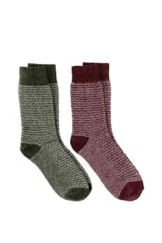Twin Pack Wool Blend Textured Socks