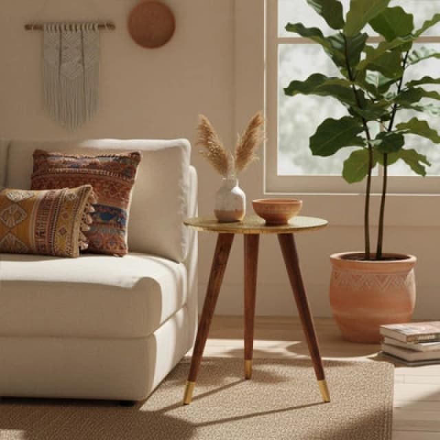 Orsina Classic Profile Metal And Gold Finish Carve Side Table, Versatile Side Table By Couch, Sturdy Corner Table