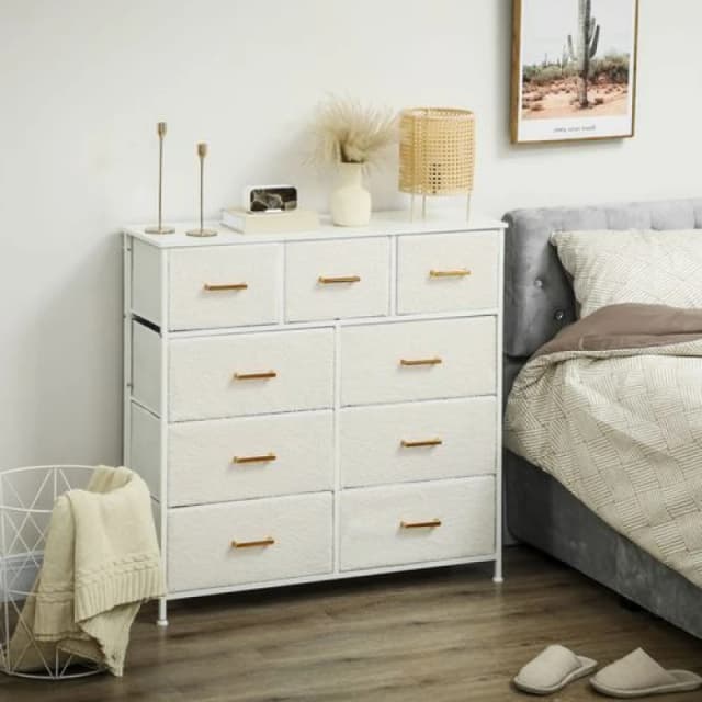 HOMCOM HOMCOM Chest of Drawers with 9 Drawers, Boucle Storage Organiser, Cream in White White One Size Unisex 5063603161023