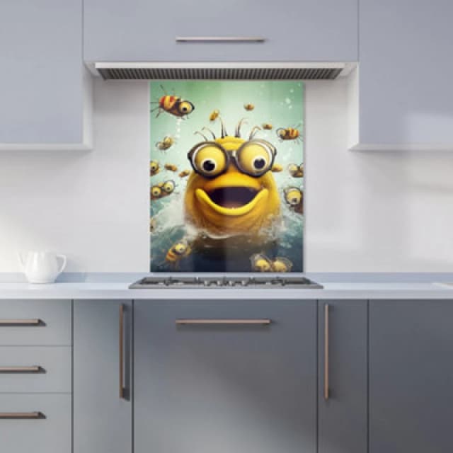 Warren Reed Designer Happy Worm And Bees Splashart Kitchen Splashback