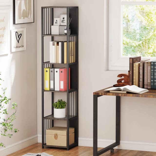 HOMCOM HOMCOM 5-Tier Bookshelf, Freestanding Display Storage Unit, Grey Grey One Size Unisex 5063603391482