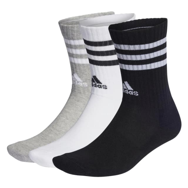 adidas Cushioned 3 Stripe Crew Sock 3 Pack Juniors Grey/Wht/Black unisex 4.5 - 5.5