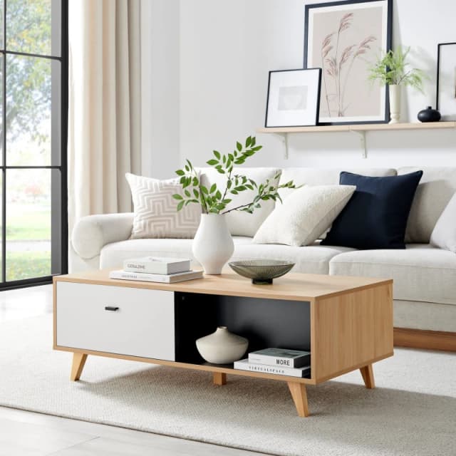 FurnitureboxUK FurnitureboxUK Bisset Off-White & Wood Effect Storage Coffee Table in Off White Off White One Size Unisex 5060661187606