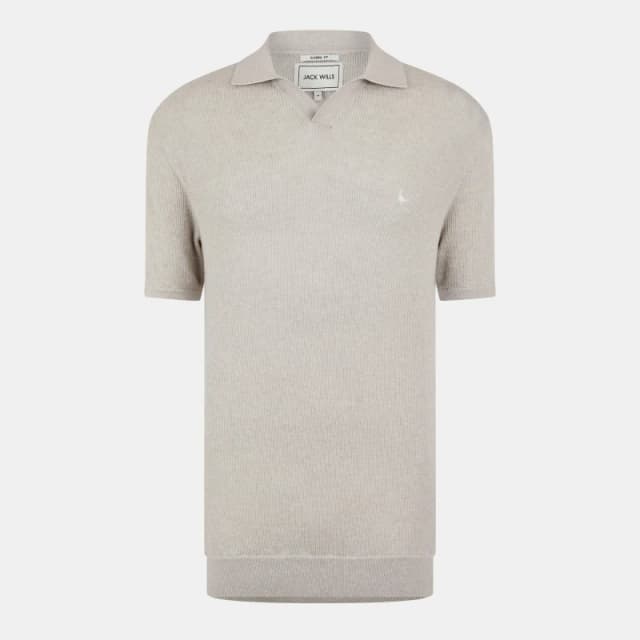 Jack Wills Mens Ottoman Knit Short-Sleeve Polo Shirt Putty Marl male S