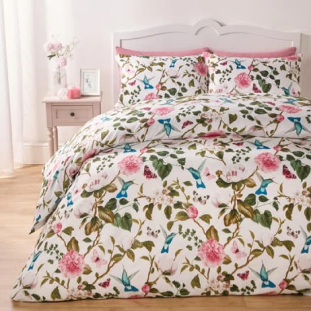 OHS OHS Spring Duvet Cover Set Reversible Floral Bedding Pillowcases Blossoms in White Size: Double White Double Unisex 5027434204045