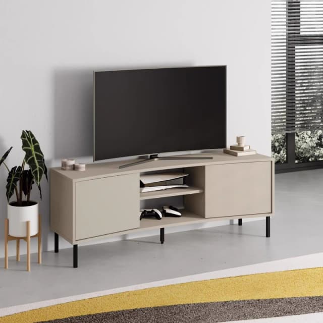 FWStyle FWStyle 2 Door Sandstone Curved TV Unit Stand in Beige Beige One Size Unisex 8683628022504