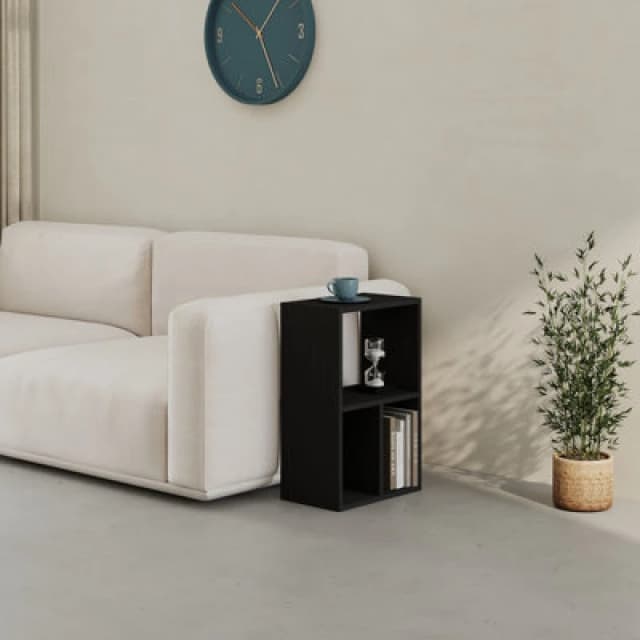 Decortie Modern Combayn Big Low Standing Book Shelf, 3 Open Storage Horizontal Or Vertical Compact Bookshelf Bedroom (Black Wood)