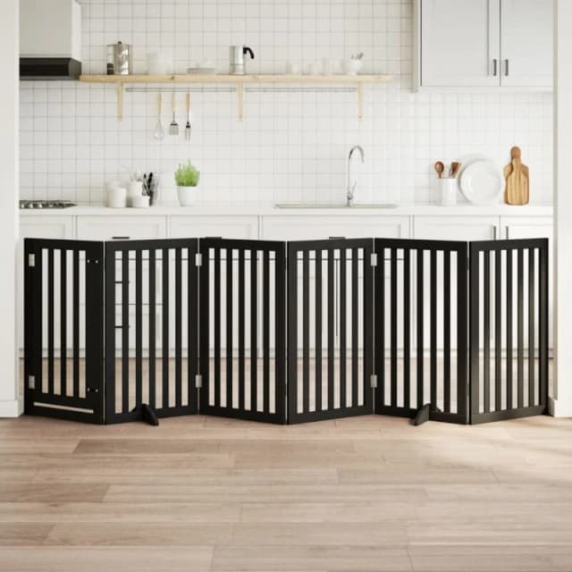 vidaXL Dog Gate with Door Foldable 6 Panels Black 300cm Poplar Wood, Black 352255