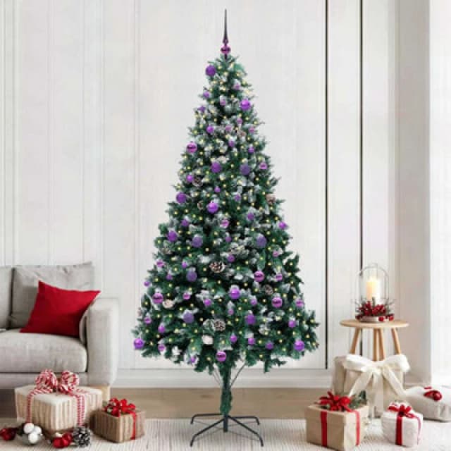 vidaXL Artificial Christmas Tree with 300 LEDs, Lilac Balls with Stand Green 240 cm, Green 3396288