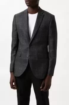 Mens Slim Fit Black Textured Check Blazer