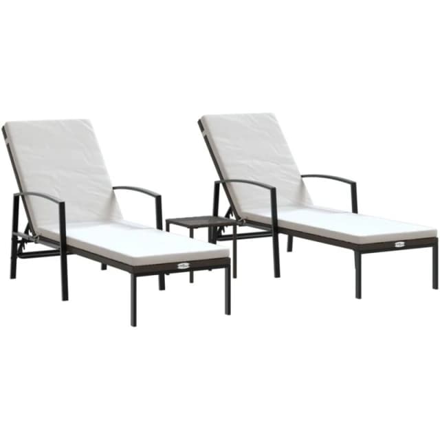 VIDAXL Sun Loungers 2 pcs with Table Poly Rattan Brown Vidaxl 8720286723197
