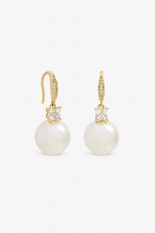 Jon Richard Womens Gold Plated Pave & Pearl Drop Earrings Gold Female One Size
