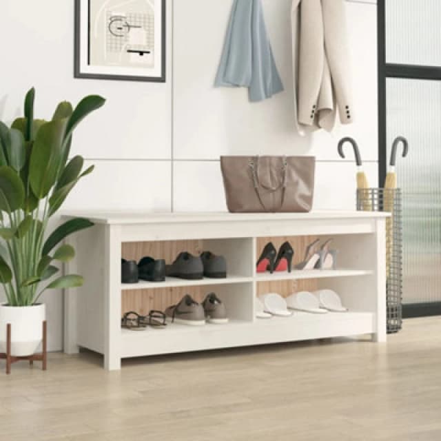 VIDAXL Shoe Bench White 110x38x45.5cm Solid Wood Pine Vidaxl 8720286922668