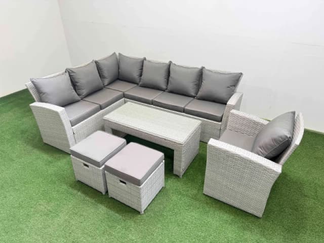 Fimous Outdoor 9 Seater Corner Sofa Sets with Chair 2 Small Stools Light Grey Light Grey Unisex