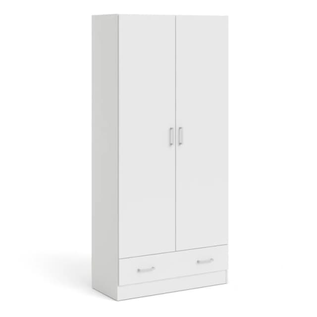 Furniture To Go Space Wardrobe with 2 Doors + 1 Drawer in White 1750 White