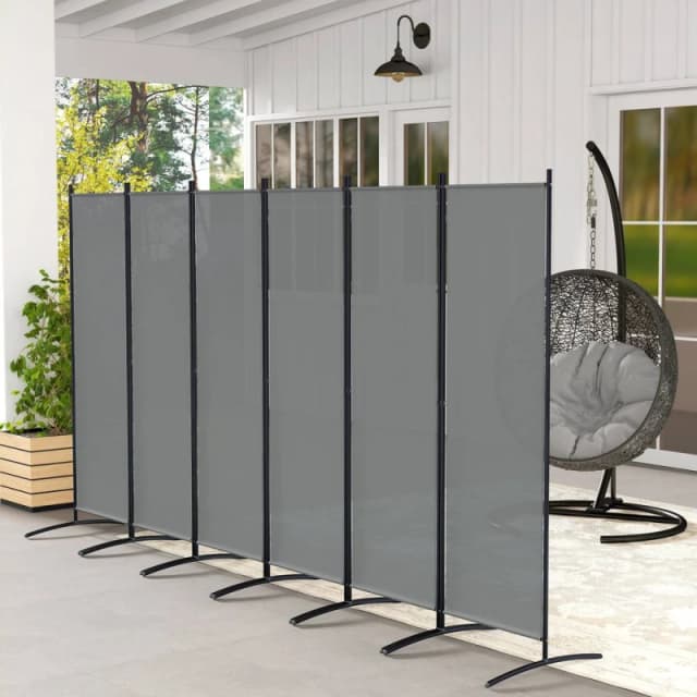OUTSUNNY Garden Privacy Screen Foldable 6 Panel Room Divider, Dark Grey Dark Grey Unisex